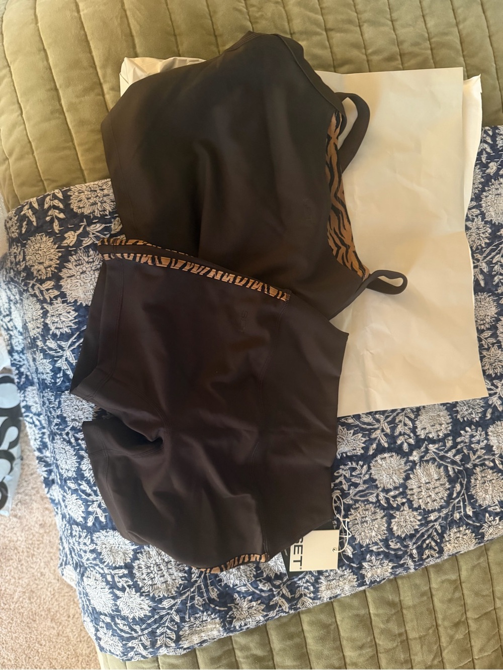 Women's Black Bikini Top with Tiger-Print Trim